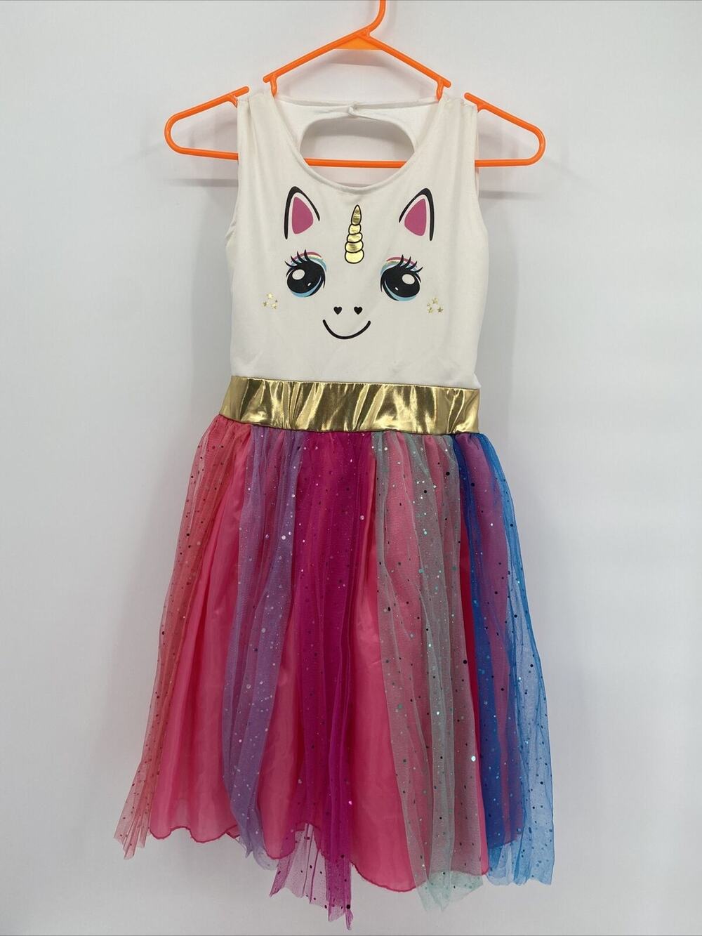 Girls Round Neck Sleeveless Tie Back Unicorn Tank Tutu Dress Birthday Size XL